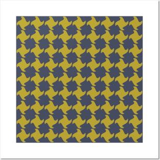 Retro Mustard and Blue Pattern Posters and Art